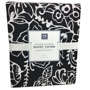 Pottery Barn Teen Dorm Duvet Cover Twin Bloom Doodle Black White Cotton Floral